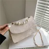 New 2023 Evening Bags Women's Fashion Shoulder Pearl Chain Handbags PU Lace Purse Female Messenger Bag Exquisite Small Square2816