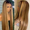 Luvin 250％Bone Straight Highlight Wigs Human Hair 13x6 Lace Front Wig Colored Ombre 13x4女性のための透明な前頭
