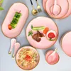 Plates Pink With Gold Inlay Ceramic Set Nordic Style Serving Dishes For Dinner Luxurious Porcelain Dinnerware