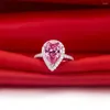 Clusterringen Solid 14K Gold Au585 Ring Pink Peer Vorm 2CT Diamond verloving Women Wedding Anniversary Sieraden Gift voor dame