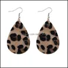 Boucles d'oreilles en cuir imprimé léopard de mode de charme fausse fourrure de cheval évider larme double face pendante pour femmes bijoux livraison directe Otkbd