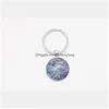 Nyckelringar Natural Crystal Stone Keychain Handgjorda DIY rund ädelsten Keyring Charm Pendant för kvinnor Drop Leverans smycken DH1WI