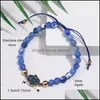 Beaded Strands Natural Stone Agate Bead Bracelet For Women Fashion Resin Druzy Hamsa Hand Charm Bracelets With Card Handmade Woven Othqs