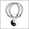 Bracelets de charme 2 pièces/lot Vintage corde réglable Couple Bracelet bijoux à la main Yin Yang charmes noir blanc rouge fait à la main livraison directe Otb76