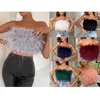 Womens T-Shirt 2023 Fashion Women Sexy Furry Crop Tops Camis Casual Tank Vest Sleeveless With Real Ostrich Feather Bro Tunic