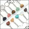 Nyckelringar Healing Reiki Chakra Natural Stone Skl Pendant Keychain Crystal Chakras Quartz Chains Smycken Tillbeh￶r 472C3 Drop Delive Dhoo1
