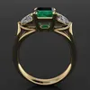 Solitaire Ring Hoyon 14K Gold Color Green Emerald for Women Bague Diamant Bizuteria Anillos de Pure Gemstone Females Y2302