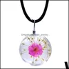 Pendant Necklaces Dried Flowers Glass Ball Necklace Choker Wedding Jewelry Strip Leather Drop Delivery Pendants Dh2Er