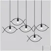 Lampade a sospensione Lampadario moderno per interni Lampada Pandent Pesce semplice Animale E27 Ac220V Sfera Nero Soggiorno Ristorante Bar caffetteria Art D Dh6Pg