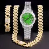 Pulsera collar watchbracelet Hip Hop rapero cadena cubana Color oro helado pavimentado para hombres joyería africana Kit 230202