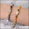 Beaded Strands Natural Stone Agate Bead Bracelet For Women Fashion Resin Druzy Hamsa Hand Charm Bracelets With Card Handmade Woven Othqs