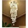 Chandeliers Modern Led Long Spiral Crystal Staircase Chandelier Lighting Round Design Hallway Creative Restaurant Hanging Light Fixt Dh9Kp