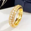 Solitaire Ring Fashion Gold Color Wedding Rings Women Full Paved Dazzling Cubic Zirconia High Quality Engagement Bands Jewelry Wholesale Y2302