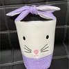 Andra festliga festförsörjningar Easter Bunny Bags Barrel Bucket Basket Plaid Patchwork Cartoon Rabbit Ear Bowknot Canvas Tygväska Nyårsgåvor Egg Candies Handväska