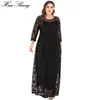 Plus size Dresses Lace Party Dresses For Evening Women O Neck Three Quarter Sleeve Lace Hollow Out Backless Sexy Long Dress Plus Size White Dress 230203