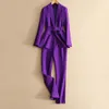 Dames tweedelige broek Autumn Purple Simple Blazer Work Office Ladies Suit jas modieuze professional en single 230202
