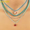 Chaînes Turquoises Pavé Simple Classique Collier 3mm Bleu Pierre Charme Tennis Chaîne Ras Du Cou Pour Femmes Fille De Luxe Bijoux De Mode