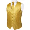 Gilet da uomo Abito formale Oro Blu Nero Abito da sposa Paisley da uomo d'affari Tuxedo Gilet Papillon Set DiBanGu 230203