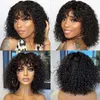 Afro Kıvırcık Peruk Brezilyalı Remy Kısa İnsan Saç Perukları Patlamalı Tam Makine Siyah Kadınlar İçin Derin Dalgalı Yapılıyor