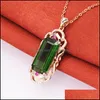 Pendant Necklaces Baguette Brazilian Rich Green Tourmaline Gemstone Necklace Diamondencrusted Red Zircon Sier Drop Delivery Jewelry P Dh9Kh