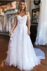 Summer Bohemian Lace Tulle Wedding Dresses Simple Designed A Line Off Shoulder Appliques Ruffles Long Bridal Gowns Plus Size BC