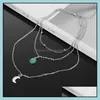 Colares de pendentes projetados para j￳ias transfronteiras de pedra solta lua de tr￪s mtilayer colar de camisola retr￴ embutido Diamante Drop Dhhsv