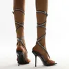 Sandals Set Of Cross-toe Straps Women's Rhinestone High Heel With Sparkle