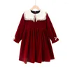 Girl Dresses Winter Velvet Dress For Girls Thick Warm Red Year Kids Princess Christmas Evening Party Gowns Teen Children Clothes