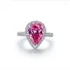 Clusterringen Solid 14K Gold Au585 Ring Pink Peer Vorm 2CT Diamond verloving Women Wedding Anniversary Sieraden Gift voor dame