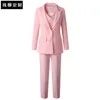 Dames tweedelige broek mode dames zakelijke kleurpakken broek waistcoat dames roze blazers jas set 230202