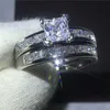 Solitaire Ring 2022 Princess Cut Lab Diamond Set White Gold Flower Party 웨딩 밴드 S 여성 신부 세트 약속 보석 선물 Y2302