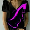 Women's T Shirts 2023 Women's Portrait T-shirt Summer Black White / 3D Printed Top V-Neck Basic Plus Size