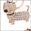 Nyckelringar Rhinestone Crystal Dog Dachshund Keychain Bag Charm Pendant Keys Chain Holder Ring Jewelry for Women Girl Gift 10 E3 Drop D DHRMJ
