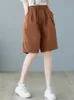 Women's Shorts Summer Women Casual Vintage Loose Cotton Elastic High Waist Elegant Office Lady Daily All-Match Simple Knee Length Pants Y2302