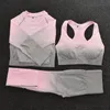 Yoga Outfit Ombre Women Set Leggings senza cuciture Manica lunga Crop Top Reggiseno sportivo Pantaloni da corsa Abbigliamento da palestra Tuta da allenamento fitness 230203