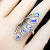 Clusterringen Moonstone Ring Natural Real Blue 925 Sterling Silver 0.55CT 5PCS Gemstone #T18060508