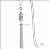 Pendant Necklaces Crystal Bead Sweater Chain Necklace For Women Fashion Sier Color Tassel Long Statement Jewelry Drop Delivery Pendan Ot6Hj