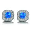 Stud Earrings Luxury Female White Blue Opal Stone Small Silver Color Vintage Crystal Square Wedding For WomenStud