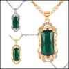 Pendant Necklaces Baguette Brazilian Rich Green Tourmaline Gemstone Necklace Diamondencrusted Red Zircon Sier Drop Delivery Jewelry P Dh9Kh