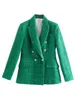 여자 양복 블레이저스 블 링 블 링거 스프링 여성 트래프 재킷 화려한 버튼 트위드 모직 코트 암컷 캐주얼 한 두꺼운 녹색 파란색 외부웨어 230203