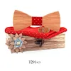 Bow Ties 3D Mens Tood Tie Handkakor Manschettknappar Brosches Set Classic Solid Wood Bowtie Suit Wedding Gravata Cravate