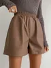 Shorts pour femmes Bclout automne cuir marron femmes élégant solide bureau taille élastique jambe large mode fête femme Y2302