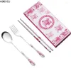 Dinnerware Sets Chinese Stainless Steel Portable Tableware Set Creative Fork Spoon Chopsticks Outdoor Travel Three-piece Restaurant