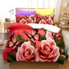 Ensembles de literie effet 3D plante Rose impression numérique housse de couette oreiller pleine taille trois pièces ensemble motif fleurs Valentine