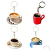 Keychains Lanyards Cappuccino kaffekopp Keychain på ryggsäcken Harts Akryl Drop 4pcs/Set Jewelry Friends For Gift Purses Bag Dholp