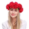 Headpieces 1pc våren bohemiska blomma kronor strand hawaii elastisk blommig girland romantisk faux rosbröllop kransar pannband