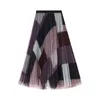 Skirts Korean Style Geometric Print Y2K VD1702 Women Purple Black Blue Long Midi Length Tulle Pleated 230202