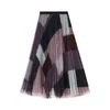 Jupes Style Coréen Imprimé Géométrique Y2K VD1702 Femmes Violet Noir Bleu Long Midi Longueur Tulle Plissé 230202