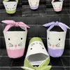 Andra festliga festförsörjningar Easter Bunny Bags Barrel Bucket Basket Plaid Patchwork Cartoon Rabbit Ear Bowknot Canvas Tygväska Nyårsgåvor Egg Candies Handväska