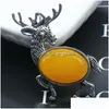 Pendant Necklaces Natural Stone Gem Brooch Elk Deer Rose Quartz Crystal Jade Onyx Bead Necklace Healing Jewelry For Women Ro Dhgarden Dhcpm